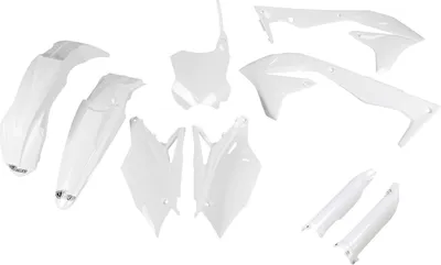Immagine prodotto di Kit carenatura UFO PLAST, set di 9 pezzi in plastica con protezione forcella per Kawasaki KX F 450 cc, anni di produzione 2016-2017, colore: bianco OEM