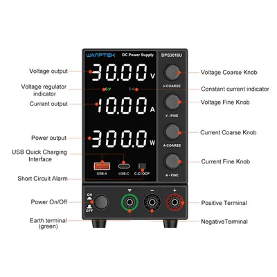 Zdjęcie produktu dla WANPTEK DPS3010U 0-30V 0-10A 300W Przełączany zasilacz DC 4 cyfry Wyświetlacz LED Wysoka precyzja Regulowany mini zasilacz AC 115V/230V 50/60Hz