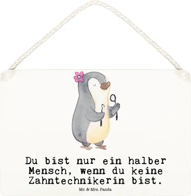 Produktbild von Mr. & Mrs. Panda holzbild Zahntechnikerin Herz DIN A6 - Weiß - Geschenk, Türschild, kleine aufmerksamkeit, Wandbild Holz, Schild, wandtafel