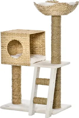 Image de PawHut Arbre à chat arbre à grimper griffoir pour chat hauteur 100,5 cm avec coussins et échelle centre d'activités poteaux en quenouille