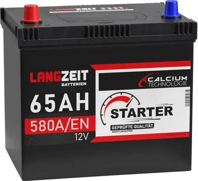 Produktbild von LANGZEIT ASIA Autobatterie 12v 65Ah 580A/EN ASIA Batterie Plus-Pol Links ersetzt 60Ah 62Ah 63Ah 64Ah