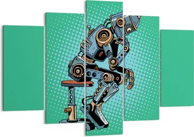 Produktbild von Bild auf Leinwand - Leinwandbild - Roboter Illustration Karikatur Comic - 150x100cm - Wand Bild - Wanddeko - Leinwanddruck - Bilder - Kunstdruck - Leinwand bilder - Wandkunst - EA150x100-3194