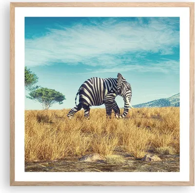 Produktbild von Gerahmtes Poster - Rahmen in heller Eiche - Surreal Elefant Rippen - 60x60 cm - Wand Bild - Wanddeko - Wandbilder - Kunstposter - Wandposter - Bilderrahmen - Bilder - Kunstdruck - P2NAC60x60-4717