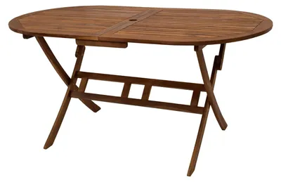 Produktbild von Klapptisch Gartentisch Holztisch oval mit Schirmloch Akazie geölt