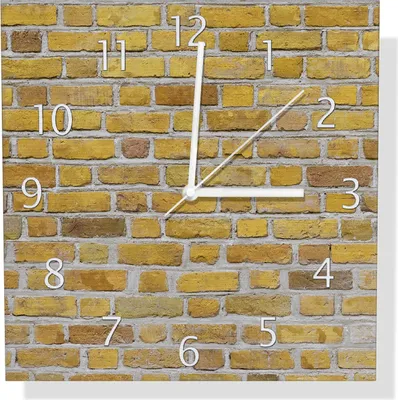 Produktbild von Wallario Design Wanduhr Ziegelsteinwand in gelb - Backsteine aus Aluverbund, Größe 30 x 30 cm