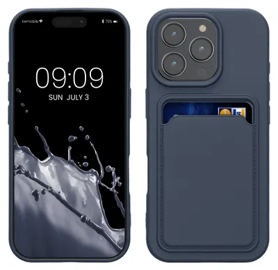 Produktbild von kwmobile Handyhülle für Apple iPhone 16 Pro Hülle mit Kartenfach - TPU Case - Kabelloses Laden - Schutzhülle Cover in Dunkelblau