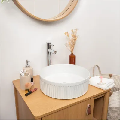 Image de Vasque à poser ronde en céramique blanc texturé 36cm
