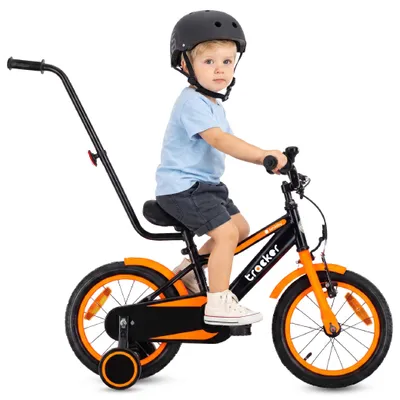 Produktbild von Sun Baby Tracker Bike Kinderfahrrad Jungen Fahrrad Stützräder Schubstange 14 Zoll neon orange