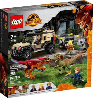 Produktbild von LEGO Jurassic World Pyroraptor & Dilophosaurus Transport, Dinosaurier-Spielzeug mit Off-Road-Spielzeugauto, 3 Minifiguren und 2 Dino-Figuren, für Fans von Jurassic-Park, ab 7 Jahre 76951