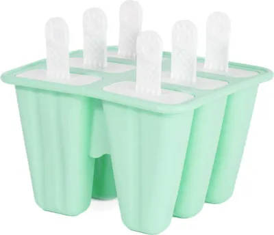 Produktbild von Intirilife Silikon Eisform mit 6 Mulden in Grün - 14 x 9 cm - Wiederverwendbare Eiscreme Form für selbstgemachtes Eis am Stiel, BPA-frei