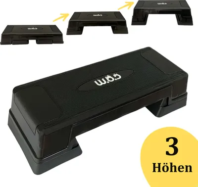 Produktbild von W.O.D Fitness Step Pro - Aerobic Step Bank - Fitness-Scooter - rutschfeste Oberfläche - in 3 Höhen einstellbar - Schwarz