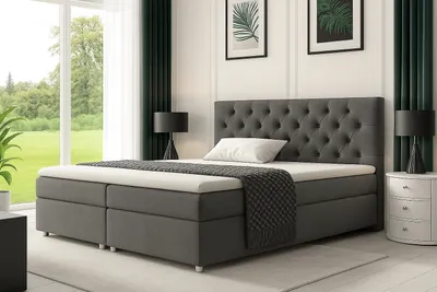 Produktbild von LW-Möbel | Boxspringbett Nadia 180x200 cm – Polsterbett mit Bettkasten, Knöpfen & Taschenfederkern | Grau