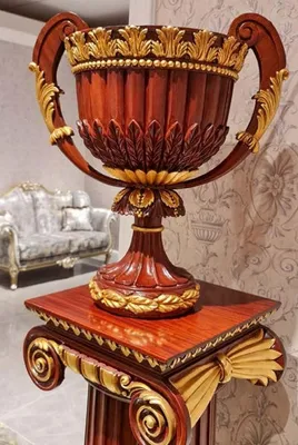 Produktbild von Casa Padrino Luxus Barock Deko Vase Dunkelbraun / Gold H. 55 cm - Barockstil Massivholz Blumenvase - Italy