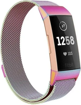 Produktbild von Armband kompatibel mit Fitbit Charge 2 Uhrenarmband Edelstahl Metall Magnetisch verstellbar Ersatzarmband REGENBOGEN