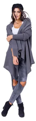 Produktbild von Damen Strick-Jacke Umhang Cardigan Asymmetrisch; Grafit/S/M/L
