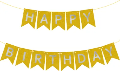 Produktbild von Oblique Unique Happy Birthday Girlande für Kinder Geburtstag Deko Mädchen Jungs Party Banner Dekoration - gold-silber