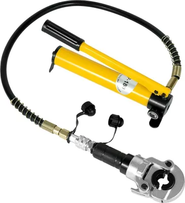 Produktbild von Hydraulische Rohrpresszange - 6 t Radialpresse - V- & TH-Kontur - V 12–28 mm - TH 16–32 mm - Für Kupferrohre - Manuell - Gelb
