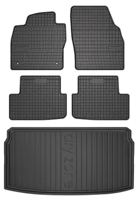 Productafbeelding van Rubberen automatten + kofferbakmat voor Volkswagen Polo VI vanaf 2017 (hatchback) – 5-delig, zwart, op maat – Wielganizator SolidPRO