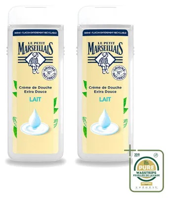Obrázok produktu pre 2 balenia sprchového gélu Le Petit Marseillais, mliečna vôňa, 400 ml – balenie