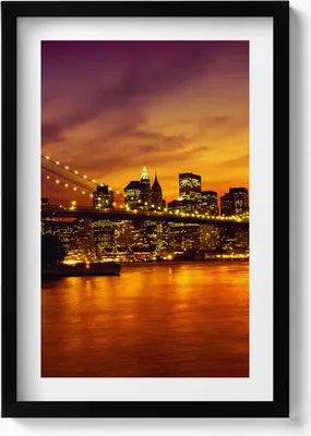 Produktbild von Abendlicher Blick auf die Brooklyn Bridge– Wandbild mit Rahmen – Gerahmtes Bild  – Wanddekoration – 40x60 cm –  Schwarz