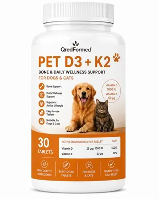 Produktbild von PET D3 + K2 - Knochen- & tägliche Wellness-Unterstützung für Hunde & Katzen - 30 Tabletten