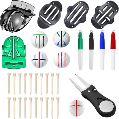 Imagen del producto de Juego de marcadores para pelotas de golf, de 9 piezas, que incluye 5 herramientas para marcar, 4 marcadores de diferentes colores, 20 tees de golf, para pelotas de golf