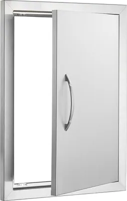 Immagine prodotto di SucceBuy Porta di accesso al barbecue, 407 x 559 mm, porta singola per cucina esterna. Montata ad incasso in acciaio inox. Montaggio verticale a parete con maniglia per isola BBQ e stazione grill