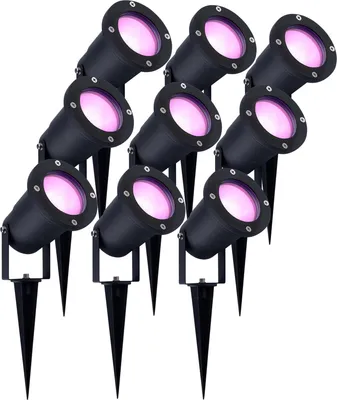 Produktbild von Ledvion 9er Set Gartenstrahler mit Erdspieß IP65 4,9W GU10 CCT RGB