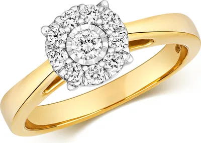 Produktbild von Funkelndes Feuer Klassischer 9 Karat (375) Gold Verlobung Damen - Diamant Ring Brillant-Schliff 0.32 Karat H - I1, 57 (18.1); TRS211729KYRSP