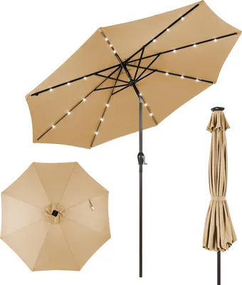 Produktbild von KOMFOTTEU Sonnenschirm 300 cm mit LED, Gartenschirm knickbar, Terrassenschirm mit Kurbel & 8 Rippen & Sonnenschutz, Marktschirm Ampelschirm für Garten, Balkon