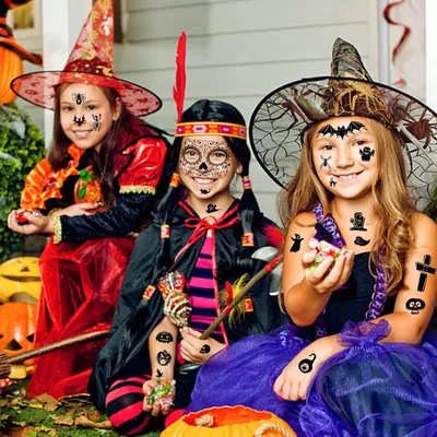 Produktbild von 8 Blätter Kindertattoo wasserdichte Halloween-Sticker selbstklebende Tattoos realistische temporäre Tattoos Fake-Tattoos für Cosplay Partydekorationen Halloween (A)