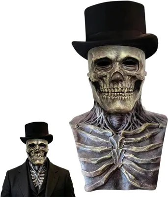 Produktbild von Halloween Schedelmasker mit schwarzem Hut, Einheitsgröße, für Gruselfeste