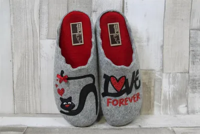 Produktbild von Manitu Damen Pantoffel grau mit schwarzer Katze 36