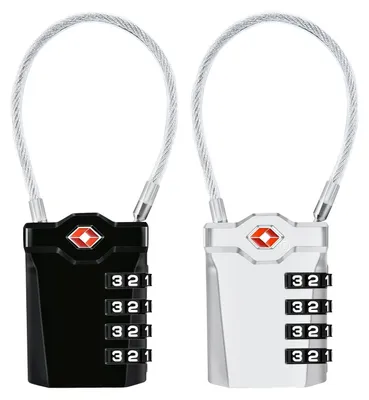 Image de TSA, 2 cadenas de bagages, combinaison à 4 chiffres, câble flexible de 14 cm, noir et argent