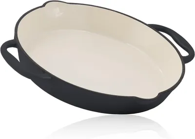 Produktbild von Gusseiserne Pfanne – Emaillierte Bräterpfanne – Zum Braten und Schmoren – Gleichmäßige Wärmeverteilung – Durchmesser 29 cm – Blau