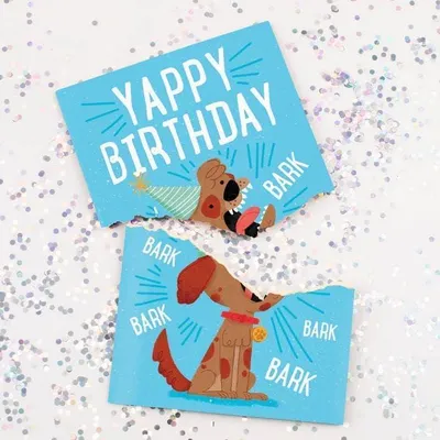 Productafbeelding van Eindeloze Happy Birthday prank card - Non-stop verjaardag blaffende hond kaart met glitter - Dubbele Prank