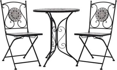Produktbild von Mosaik-Bistro-Set für den Außenbereich in Grau und Schwarz mit 2 Stühlen und Tisch, 61 x 71 cm, für gemütliche Treffen
