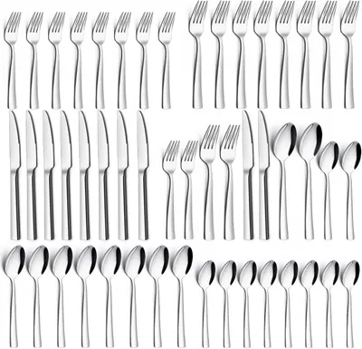 Produktbild von Besteck Set 60 teilig Edelstahl für 12 Personen Essbesteck mit Messer Gabel Löffel Spülmaschinenfest Hochglanzpoliert Tafelbesteck für Familie Party