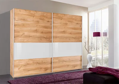 Immagine prodotto di Armadio ad ante scorrevoli Bramfeld in rovere bianco con vetro 225 cm