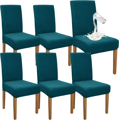 Immagine prodotto di Set di 6 copri-sedie da pranzo impermeabili di alta qualità - con schienale alto elasticizzato - copripoltrona per sala da pranzo