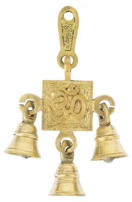 Hängende Hindu-Statue, 3 Glocken, Messing, OM-Symbol, 15,24 cm x 7,62 cm