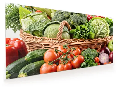 Produktbild von Küchenrückwand Spritzschutz Glas mit Motiv Frisches Gemüse Korb 40 x 40 cm