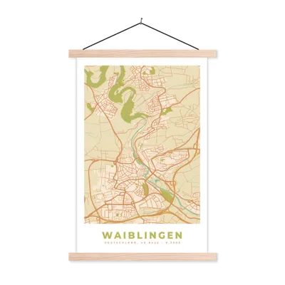 Produktbild von MuchoWow® Textilposter Stadtplan - Waiblingen - Vintage - Stadtplan 60x90 cm mit holzfarbenen Rahmen - Textil