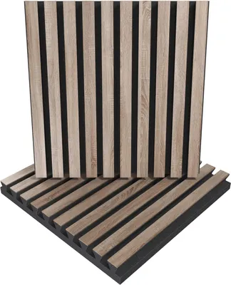 Produktbild von 2er-Pack – Lamellen-Schallabsorptions-Diffus-Akustikplatte | 50 x 50 x 5 cm | Farbe: (POLE, Sonoma)