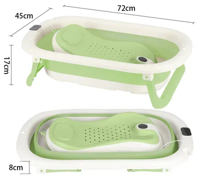 Immagine prodotto di Vaschetta da bagno per neonati XXL - Vaschetta da bagno pieghevole - Con sedile da bagno - Termometro integrato - Con struttura - Verde