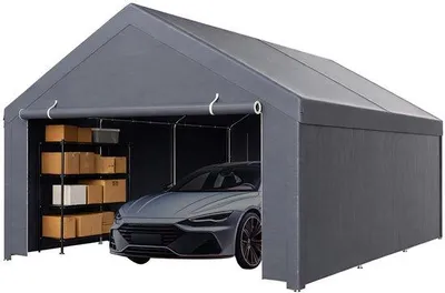 Obrázok produktu pre Garážový stan 4x6 metrov s odnímateľnou bočnou stenou, vyrobený z PE materiálu, s pozinkovanou oceľovou konštrukciou, farba: sivá