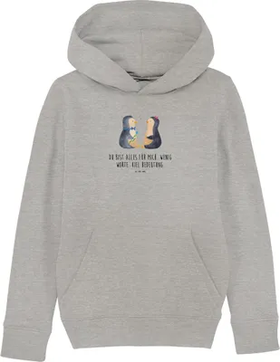 Produktbild von Mr. & Mrs. Panda Kinderpullover Pinguin Pärchen 12-14 Jahre (152/164) - Heather Grey - Geschenk, Sweater, Hochzeitsgeschenk, Hoodie, Hoody, Pullover, Liebe, Hochzeitstag