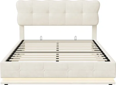 Produktbild von ProximaX Polsterbett 160x200 cm mit LED – Boxspringbett mit Lattenrost, Stauraum & Samt – Beige