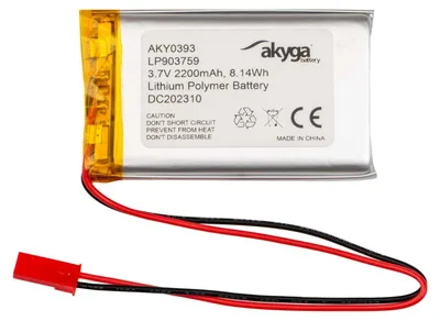 Produktbild von 3.7V 2200mAh Batterie Akku LP903759 Lithium Polymer Akyga AKY0393 Li-Po Akku PCM JST 2-Polig Anschluss 2,54 15cm