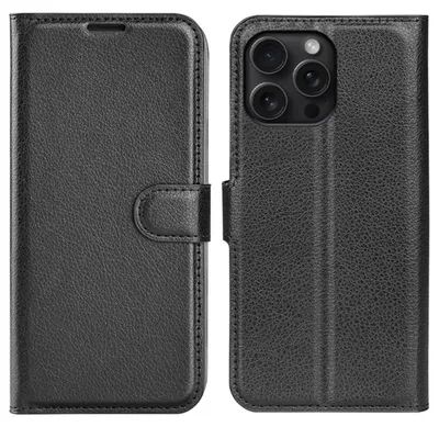 Immagine prodotto di Per Apple iPhone 16 Pro Smart Mobile Phone Case Custodia in Pelle finta nera Cover Book Case